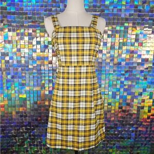 H&M Divided Plaid Mini Dress Womens 4 Yellow Black Y2K 90s Style‎ Clueless